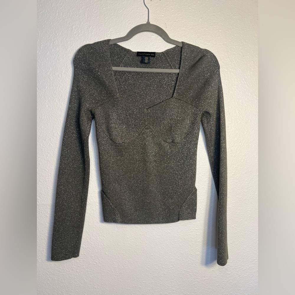 House of Harlow bustier top size M metallic long sleeve ribbed green